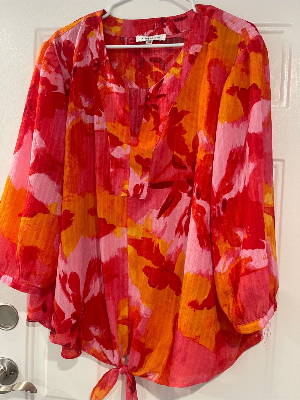 Rose & Olive Red Pink Orange Floral Tie-Hem Skirt